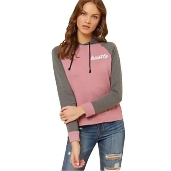 NWT MARCI DUSTY PINK/GRAY "HUSTLE" PULL-OVER HOODIE MEDIUM - Picture 2 of 5